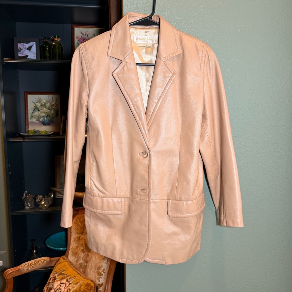 Women's Beige Leather Blazer Jacket